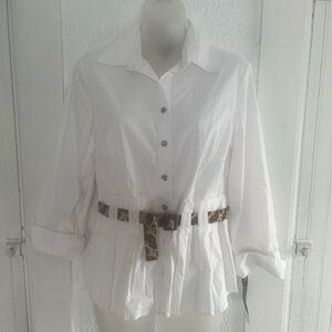 Autograph White Button Down Shirt with Leopard Print Belt